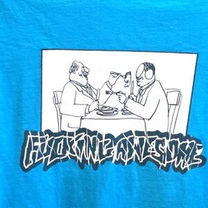 Rare Doverstreet "F***ing Awesome" Skateboard Graphic Teal T-Shirt Size: Medium